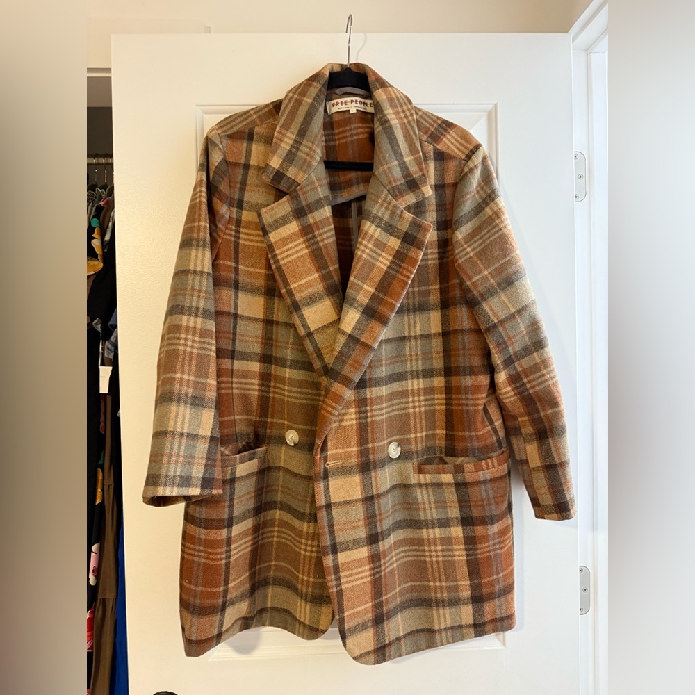 Free People Mari Plaid Blazer Jacket Z502 Size L